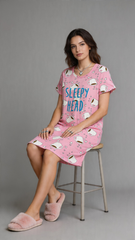 Evolove Women's Short Nighty – 100% Cotton, Loose Fit | Super Soft & Comfortable Nightwear