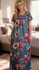 Alpine Long Nightgown for Women with Side Pocket | Soft Breathable Fabric | Printed Maxi Nighty | Comfortable Daily Wear