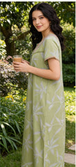 Alpine Long Nightgown for Women with Side Pocket | Soft Breathable Fabric | Printed Maxi Nighty | Comfortable Daily Wear