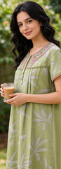 Alpine Long Nightgown for Women with Side Pocket | Soft Breathable Fabric | Printed Maxi Nighty | Comfortable Daily Wear