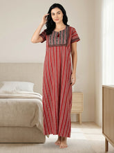 Evolove Womens Cotton Night Dress Long Nighty (LNGCO3044RD)
