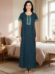 Evolove Women's 100% Cotton Printed Maxi Nighty Sleepwear Super Comfortable & Soft Cotton