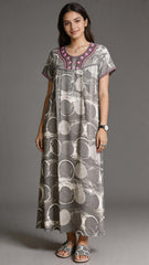 Alpine Long Nightgown for Women with Side Pocket | Soft Breathable Fabric | Printed Maxi Nighty | Comfortable Daily Wear