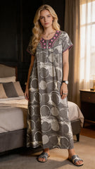 Alpine Long Nightgown for Women with Side Pocket | Soft Breathable Fabric | Printed Maxi Nighty | Comfortable Daily Wear