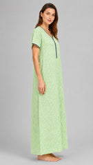 Women’s Cotton Printed Maxi Nightgown | Comfortable Loose Fit Long Night Dress | Soft Breathable Nightwear with Short Sleeves