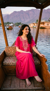 Designer Kashmiri Embroidered Long Nightgown for Women | Premium Bizzy Lizzy Fabric | Evolove
