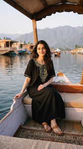 Women's Designer Kashmiri Embroidered Long Nightgown | Premium Bizzy Lizzy Fabric | Full Length Maxi Nighty | Soft, Breathable & Comfortable Sleepwear | Daily Wear & Lounge Wear