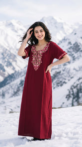 Women's Designer Kashmiri Embroidered Long Nightgown | Premium Bizzy Lizzy Fabric | Full Length Maxi Nighty | Soft, Breathable & Comfortable Sleepwear | Daily Wear & Lounge Wear