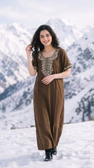 Women's Designer Kashmiri Embroidered Long Nightgown | Premium Bizzy Lizzy Fabric | Full Length Maxi Nighty | Soft, Breathable & Comfortable Sleepwear | Daily Wear & Lounge Wear