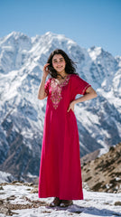 Designer Kashmiri Embroidered Long Nightgown for Women | Premium Bizzy Lizzy Fabric | Evolove