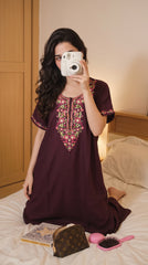 Women's Designer Kashmiri Embroidered Long Nightgown | Premium Bizzy Lizzy Fabric | Full Length Maxi Nighty | Soft, Breathable & Comfortable Sleepwear | Daily Wear & Lounge Wear