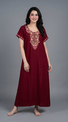 Women's Designer Kashmiri Embroidered Long Nightgown | Premium Bizzy Lizzy Fabric | Full Length Maxi Nighty | Soft, Breathable & Comfortable Sleepwear | Daily Wear & Lounge Wear