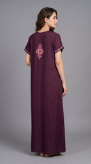 Women's Designer Kashmiri Embroidered Long Nightgown | Premium Bizzy Lizzy Fabric | Full Length Maxi Nighty | Soft, Breathable & Comfortable Sleepwear | Daily Wear & Lounge Wear