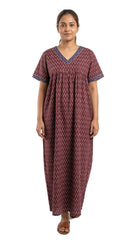 Women’s Cotton Printed Maxi Nightgown | Comfortable Loose Fit Long Night Dress | Soft Breathable Nightwear with Short Sleeves
