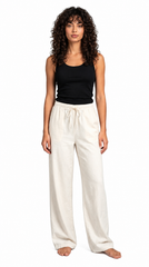 Evolove Aero Soft Women's Ivory Wide Leg Pyjama | Relaxed Fit Lounge Pants with Elasticated Waist & Drawstring | Comfortable Sleepwear