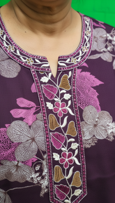 Alpine Long Nightgown with Embroidery for Women with Side Pocket | Soft Breathable Fabric | Printed Maxi Nighty | Comfortable Daily Wear