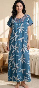 Alpine Long Nightgown for Women with Side Pocket | Soft Breathable Fabric | Printed Maxi Nighty | Comfortable Daily Wear