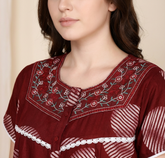 Premium Alpine Fabric Long Nightgown with Embroidery for Women with Side Pocket | Soft Breathable Fabric | Printed Maxi Nighty | Comfortable Daily Wear