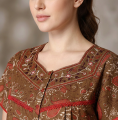 Premium Alpine Fabric Long Nightgown with Embroidery for Women with Side Pocket | Soft Breathable Fabric | Printed Maxi Nighty | Comfortable Daily Wear