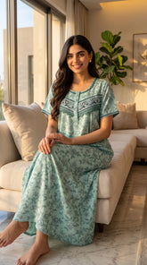 TENCEL™ × Bamboo Luxury Fabric – long nightgown Ultra-Soft, Silky, Breathable & Eco-Friendly. Our most comfortable ever in tonal embroideries for that minimal look