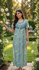 TENCEL™ × Bamboo Luxury Fabric – long nightgown Ultra-Soft, Silky, Breathable & Eco-Friendly. Our most comfortable ever in tonal embroideries for that minimal look