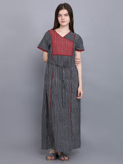 Evolove Women's 100% Cotton Printed Maxi Nightgown Long Nighty Sleepwear for Ladies Super Soft Comfortable Design (Grey)