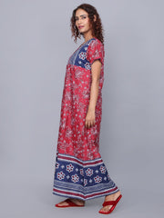Evolove Women's 100% Cotton Printed Maxi Nightgown Long Nighty Sleepwear for Ladies Super Soft Comfortable Design (Burgundy)