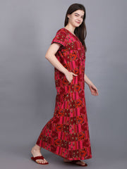 Evolove Women's 100% Cotton Printed Maxi Nightgown Long Nighty Sleepwear for Ladies Super Soft Comfortable Design (Pink)