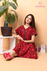 Evolove Women's Rayon Printed Maxi Nighty Sleepwear Super Comfortable