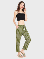 Evolove Women's Cotton Printed Pajama Relaxed Lounge Pants With Pockets ( Olive)