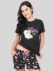 Evolove Women's 100% Cotton Shorts Set | Round Neck Half Sleeves Tshirt Shorts with Pockets Super Soft Comfortable