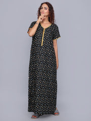 Evolove Women's 100% Viscose Printed Maxi Nightgown Long Nighty Sleepwear for Ladies Super Soft Comfortable Design ( Black)