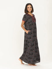 Evolove Loose Fit Nighty Long Maxi Sleepwear Nightgown for Women's or Ladies with Stylish Button or Zipper Viscose Liva Printed Super Soft Comfortable Design ( M to 3XL Size )