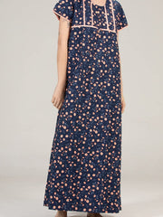 Evolove Loose Fit Cotton Long Maxi Nighty Sleepwear Nightgown for Women's or Ladies with Stylish Button Round or V Neck All Over Printed Super Soft
