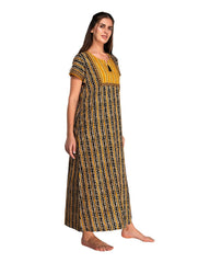 100% Cotton Night Gown Nighty with 1 Side Pockets Tassel at Super Soft Comfortable