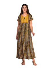 100% Cotton Night Gown Nighty with 1 Side Pockets Tassel at Super Soft Comfortable