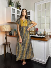 100% Cotton Night Gown Nighty with 1 Side Pockets Tassel at Super Soft Comfortable
