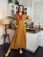 Evolove Women's Night Gown or Nighty Sleepwear with Floral Cotton Printed Half Sleeve Full Length (M to XXXL)