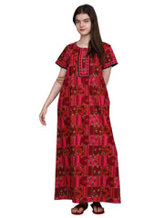 Evolove Women's 100% Cotton Printed Maxi Nightgown Long Nighty Sleepwear for Ladies Super Soft Comfortable Design (Pink)