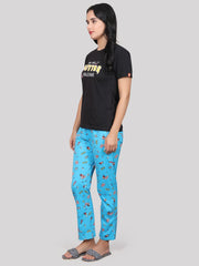 Evolove Women's Cotton Half Sleeves Round Neck Night Suit Set/Top Pyjama Set Super Soft Comfortable (Blue)