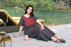 Evolove Women's 100% Cotton Printed Maxi Nightgown Long Nighty Sleepwear for Ladies Super Soft Comfortable Design (Grey)