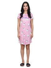 Evolove Women's 100% Cotton Printed Knee Length Casual Regular Short Nightgown (Pink)