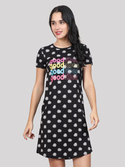 Evolove Women's 100% Cotton Printed Knee Length Casual Regular Short Nightgown