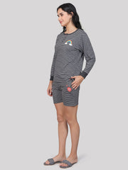 Evolove Women's 100% Cotton Shorts Set | Round Neck Full Sleeves Tshirt Shorts with Pockets Super Soft Comfortable