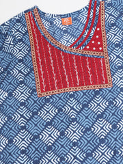 Evolove Women's Cotton Printed Maxi Nighty Sleepwear Super Comfortable & Soft Cotton (Blue)