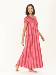 Nighty | Loose Fit 100% Cotton Nighties & Night es for or Ladies with Button Super Soft Comfortable Design ( XL Size, Pink )