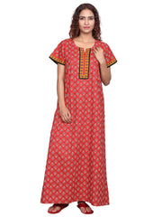 Evolove Women's 100% Cotton Printed Maxi Nightgown Long Nighty Sleepwear for Ladies Super Soft Comfortable Design (Maroon)