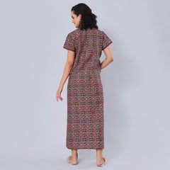 Evolove Women's 100% Cotton Printed Maxi Nighty Sleepwear Super Comfortable & Soft Cotton.