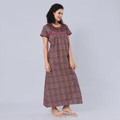 Evolove Women's 100% Cotton Printed Maxi Nighty Sleepwear Super Comfortable & Soft Cotton.