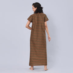 Evolove Women's 100% Cotton Printed Maxi Nighty Sleepwear Super Comfortable & Soft Cotton.